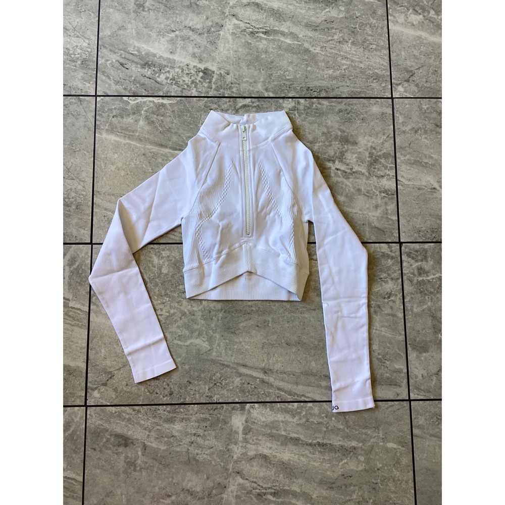 Joja NWOT Womens White Seamless Quarter Zip Long Sleeve Cropped Athletic Top XS
